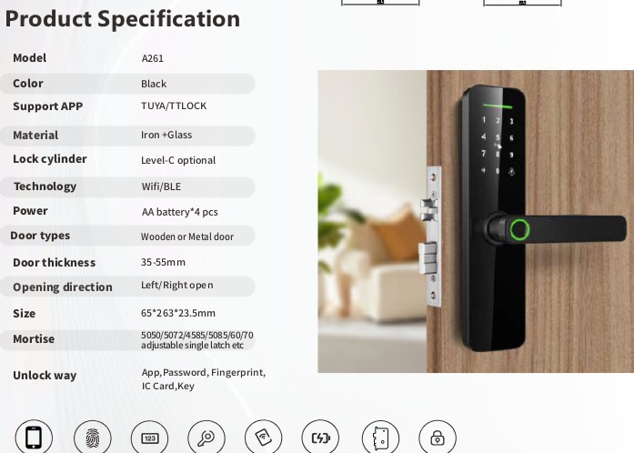 SERRURE SMARTLOCK(INTELLIGENT  FINGERPRINT LOCK) A261